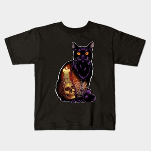 Halloween Cat with Skull Kids T-Shirt